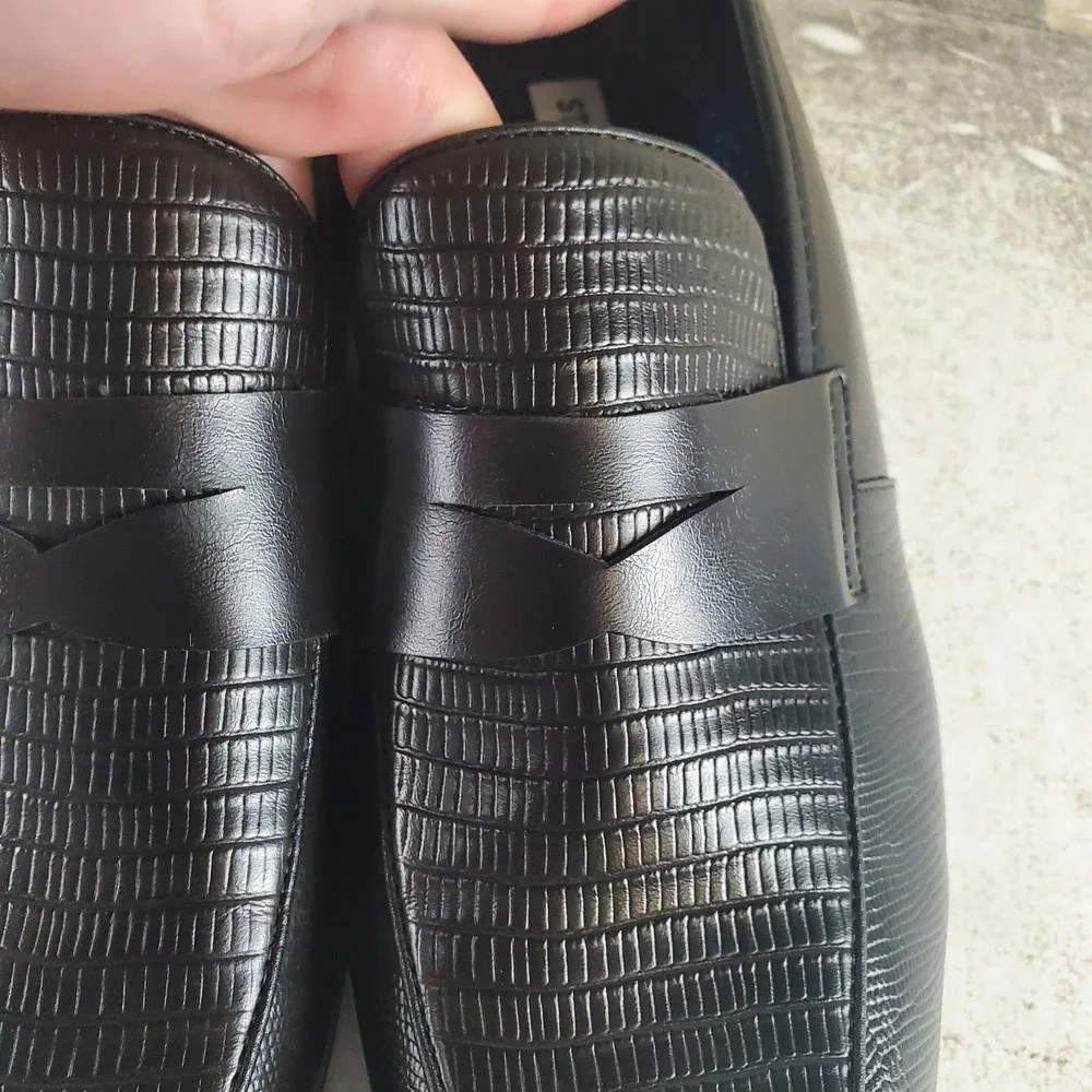 Steve Madden Stonnie Mens 11.5 M Black Leather Comfort Almond Moc Toe Slip On